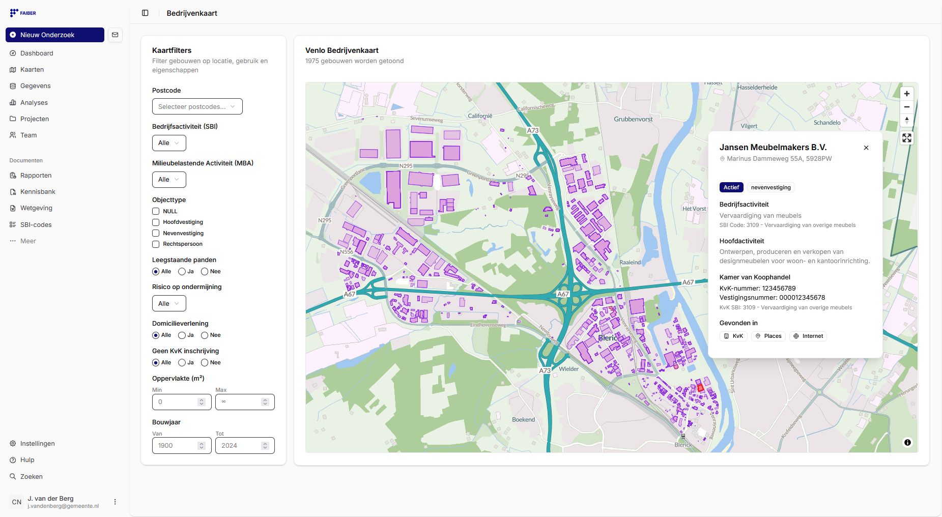 Bedrijvenbestand Open Source Dashboard - Kaartfilters en bedrijfsgegevens visualisatie